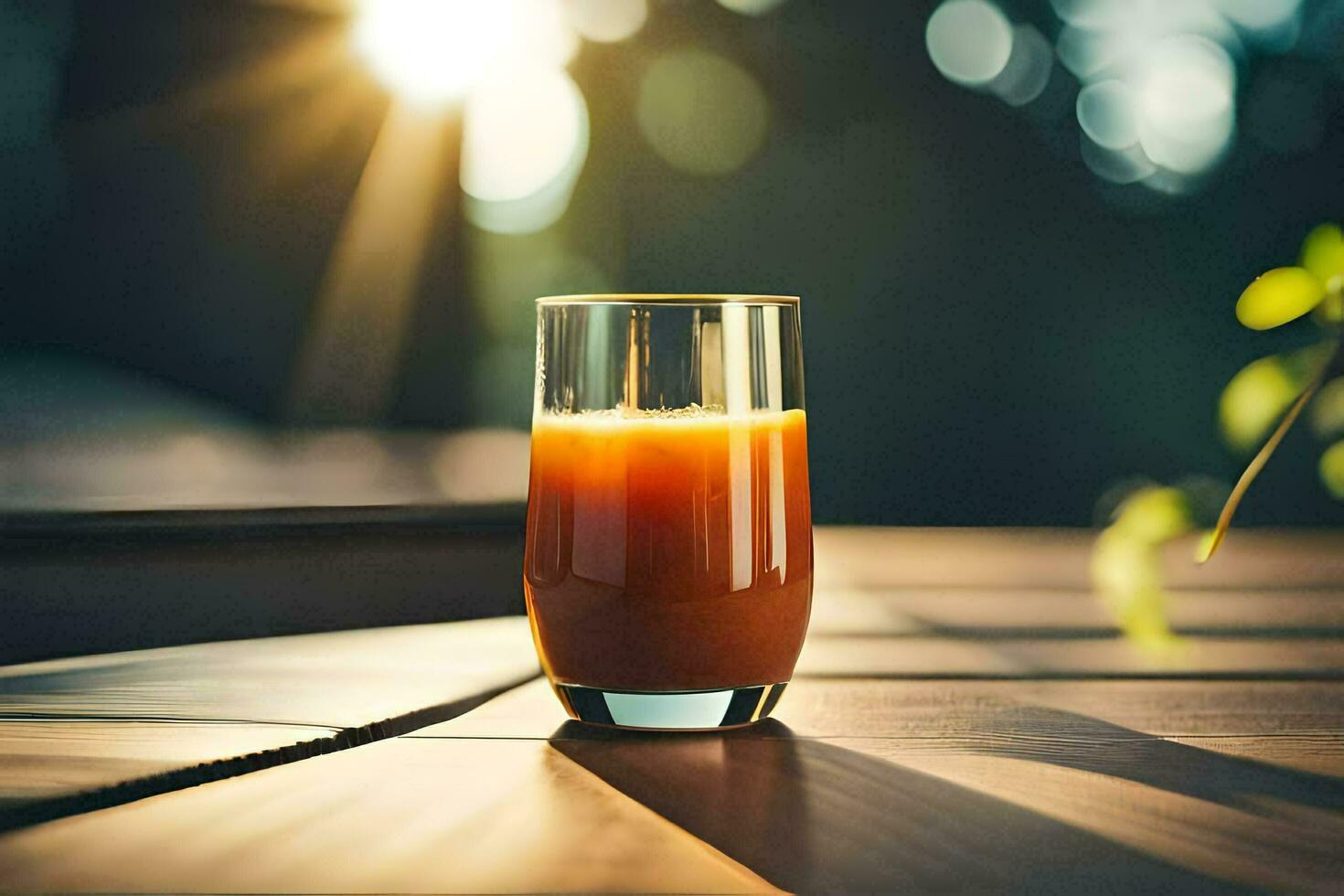 une verre de Orange jus sur une tableau. généré par ai photo