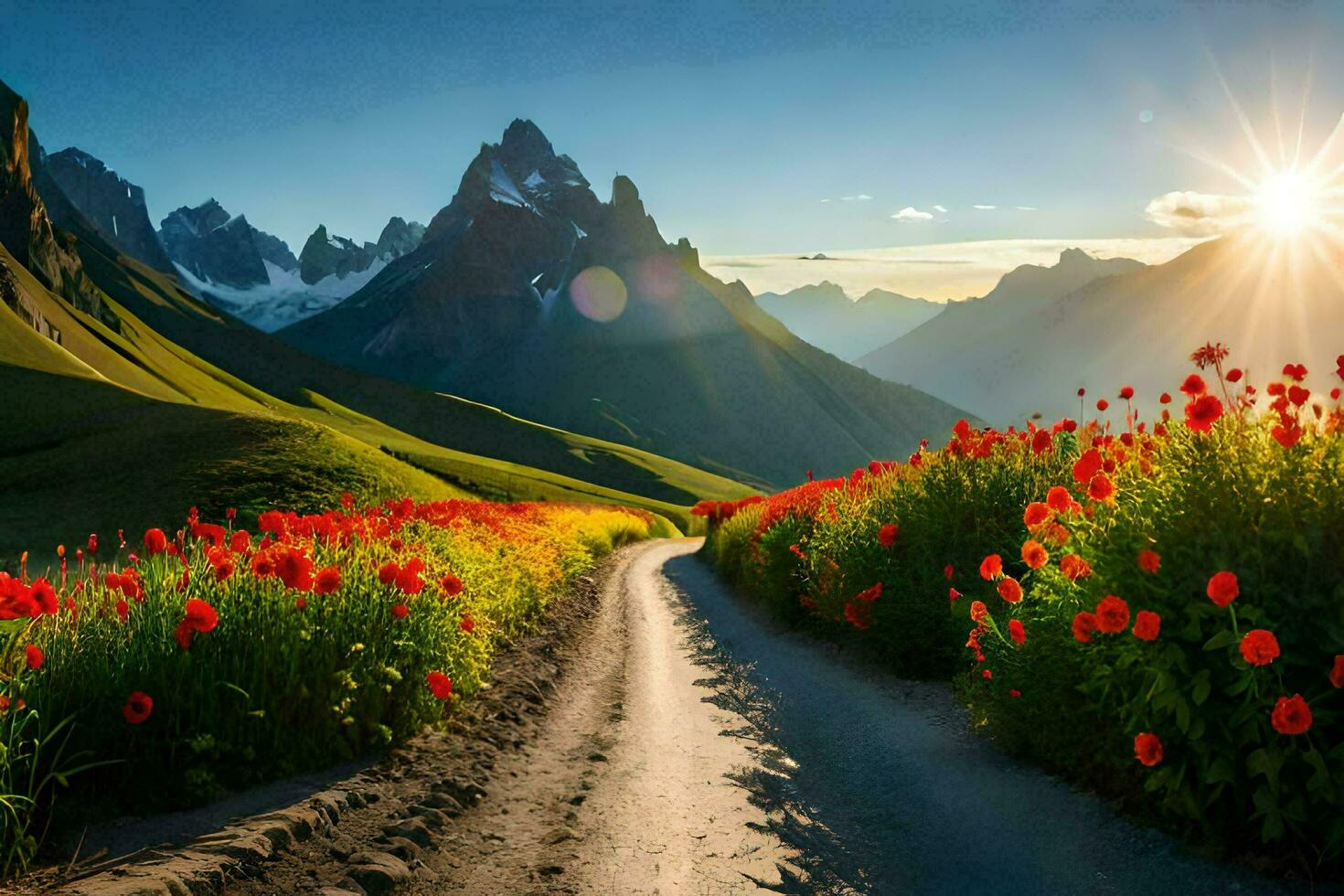 le route à le Soleil. généré par ai photo