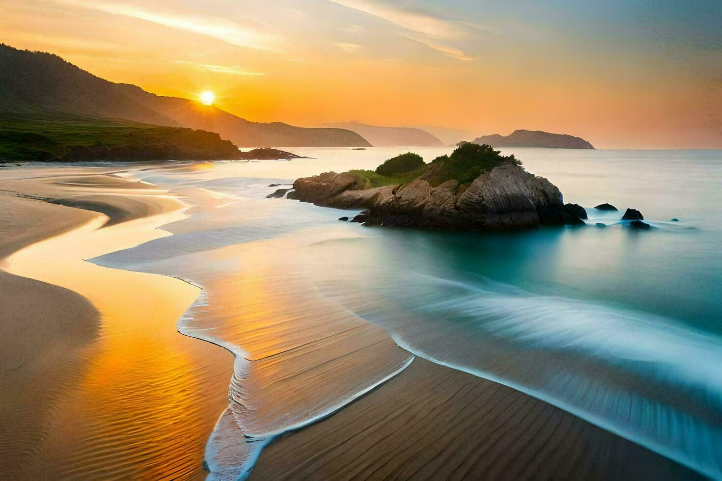 une magnifique le coucher du soleil plus de le océan et plage. généré par ai photo