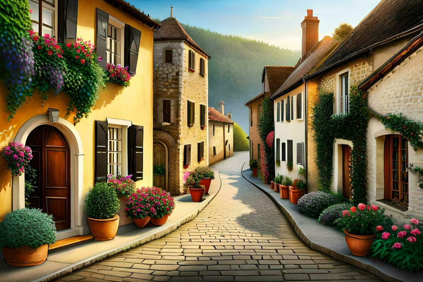 mur art - La peinture - village rue dans France par Jean Paul d'h. généré par ai photo