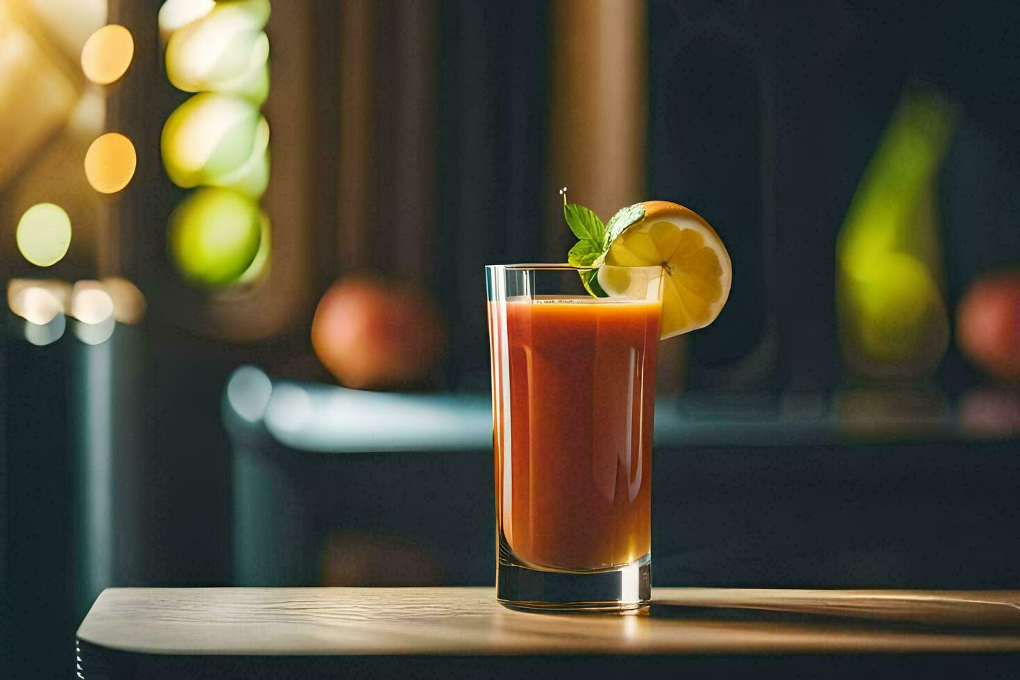 une verre de jus avec une tranche de citron sur Haut. généré par ai photo