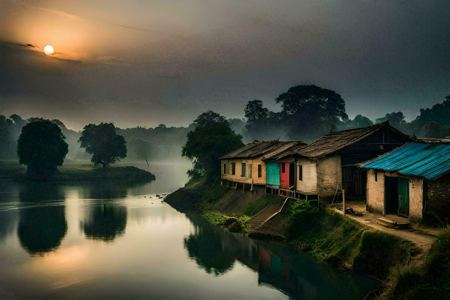 une rivière dans le Matin. généré par ai photo