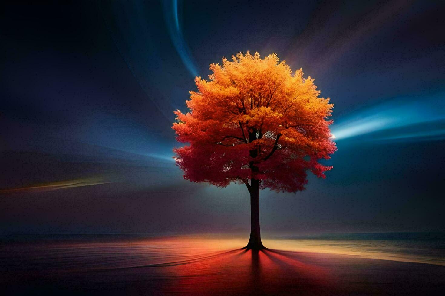 une arbre avec brillant rouge feuilles sur le sol. généré par ai photo