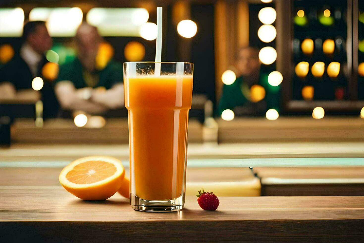 une verre de Orange jus avec une paille. généré par ai photo