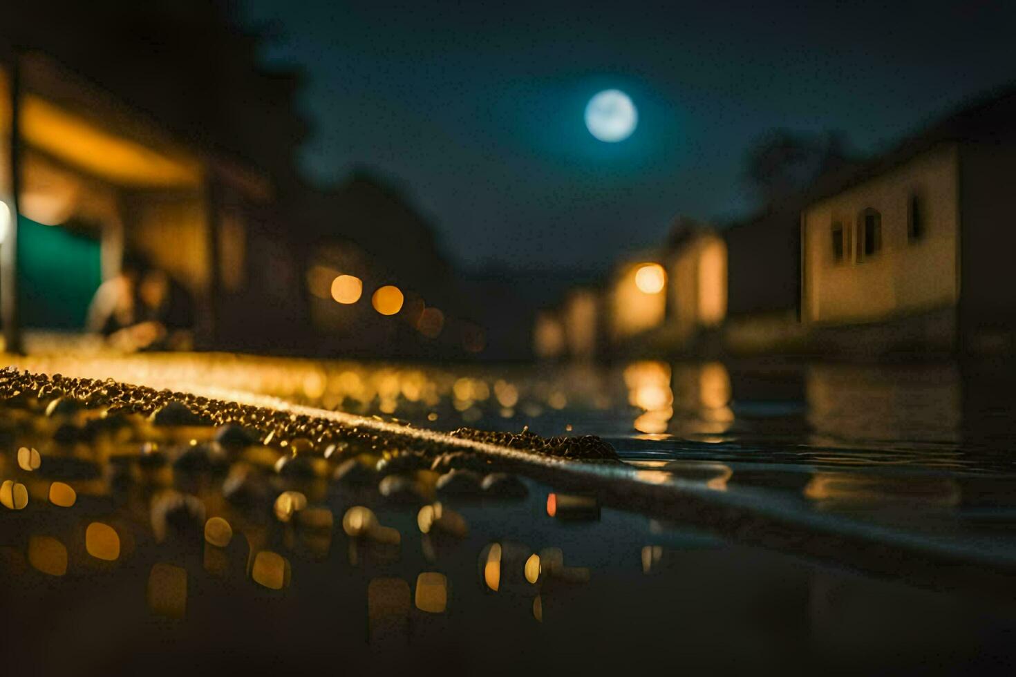 photo fond d'écran le lune, nuit, eau, le ville, le lune, le ville, le. généré par ai