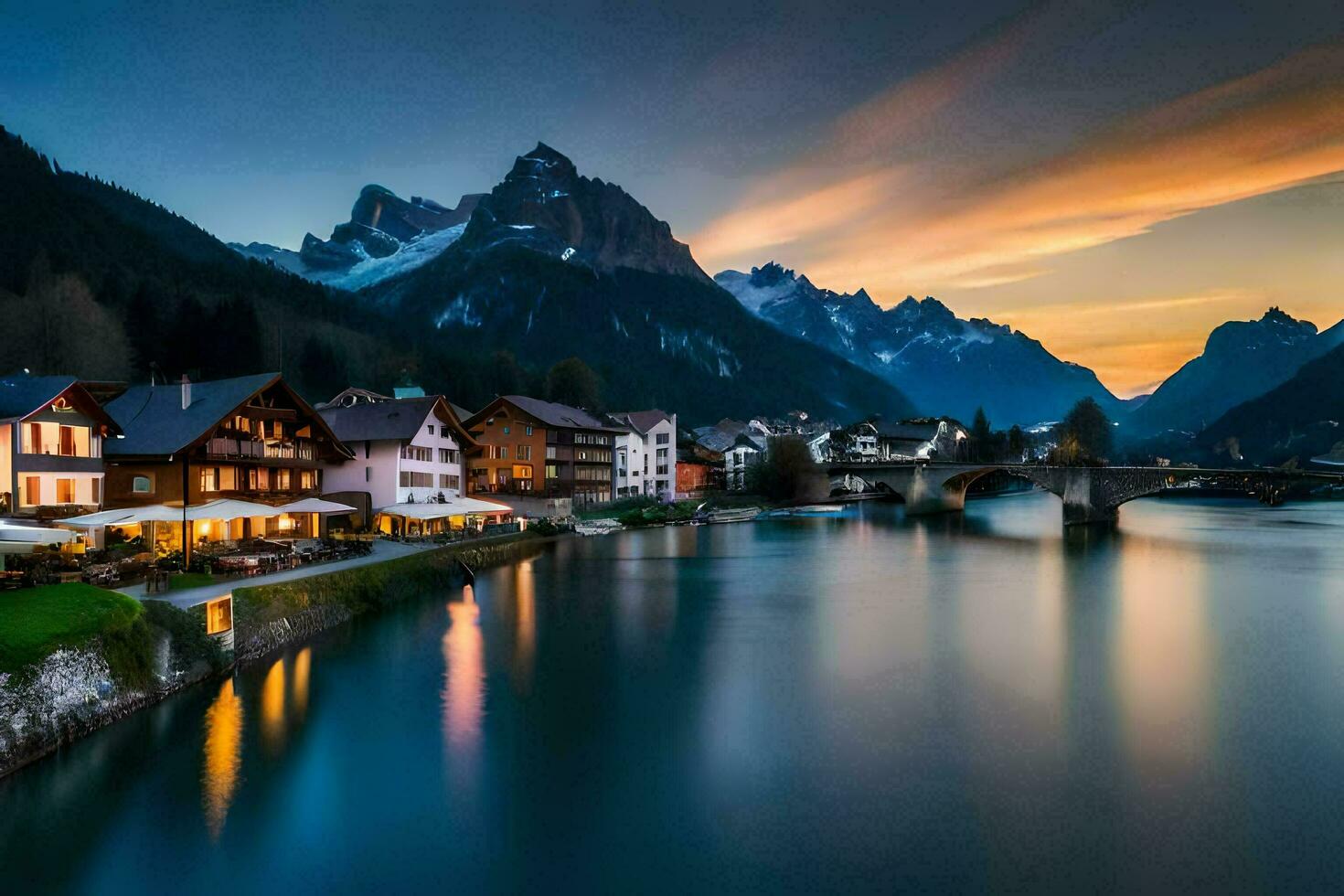 photo fond d'écran le ciel, montagnes, eau, montagnes, rivière, lac, loger, montagnes,. généré par ai