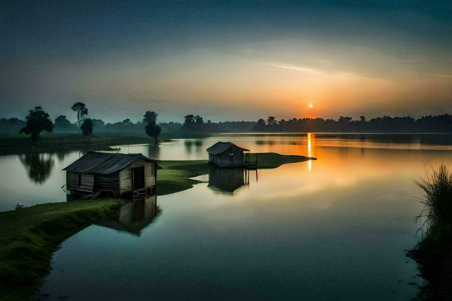 le lever du soleil dans le lac. généré par ai photo