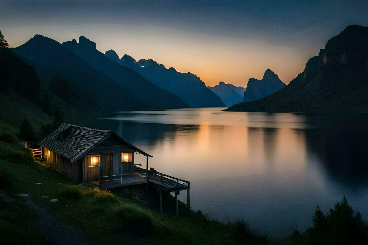 le cabine dans le montagnes. généré par ai photo