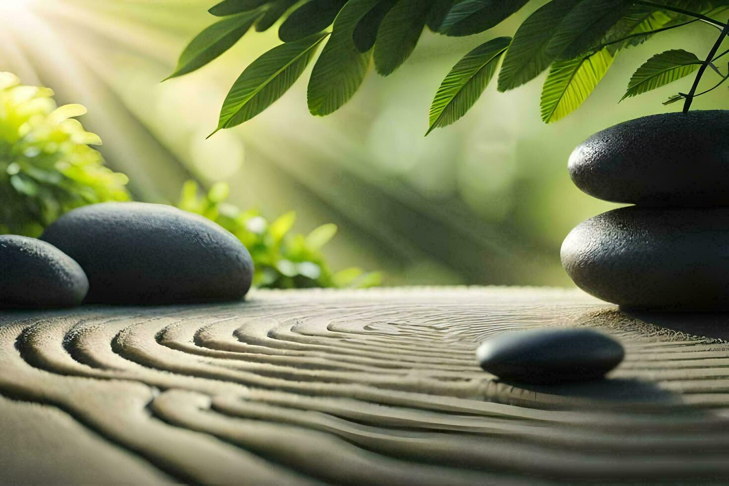 Zen jardin avec des pierres et feuilles. généré par ai photo