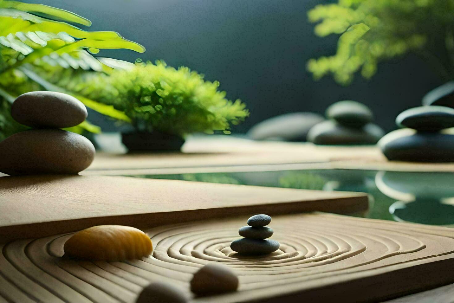 Zen jardin avec des pierres et les plantes. généré par ai photo