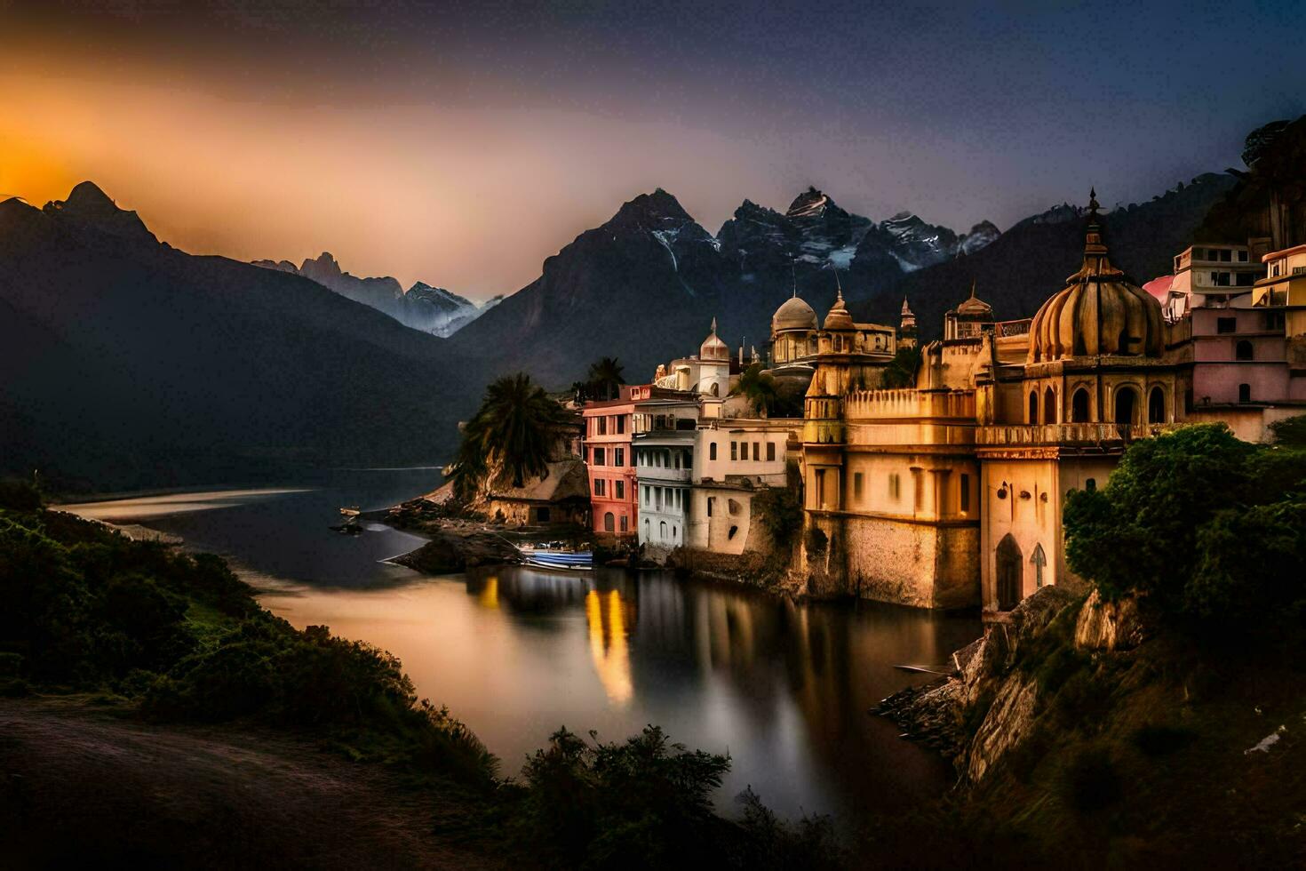 le ville de Rishikesh, Inde. généré par ai photo