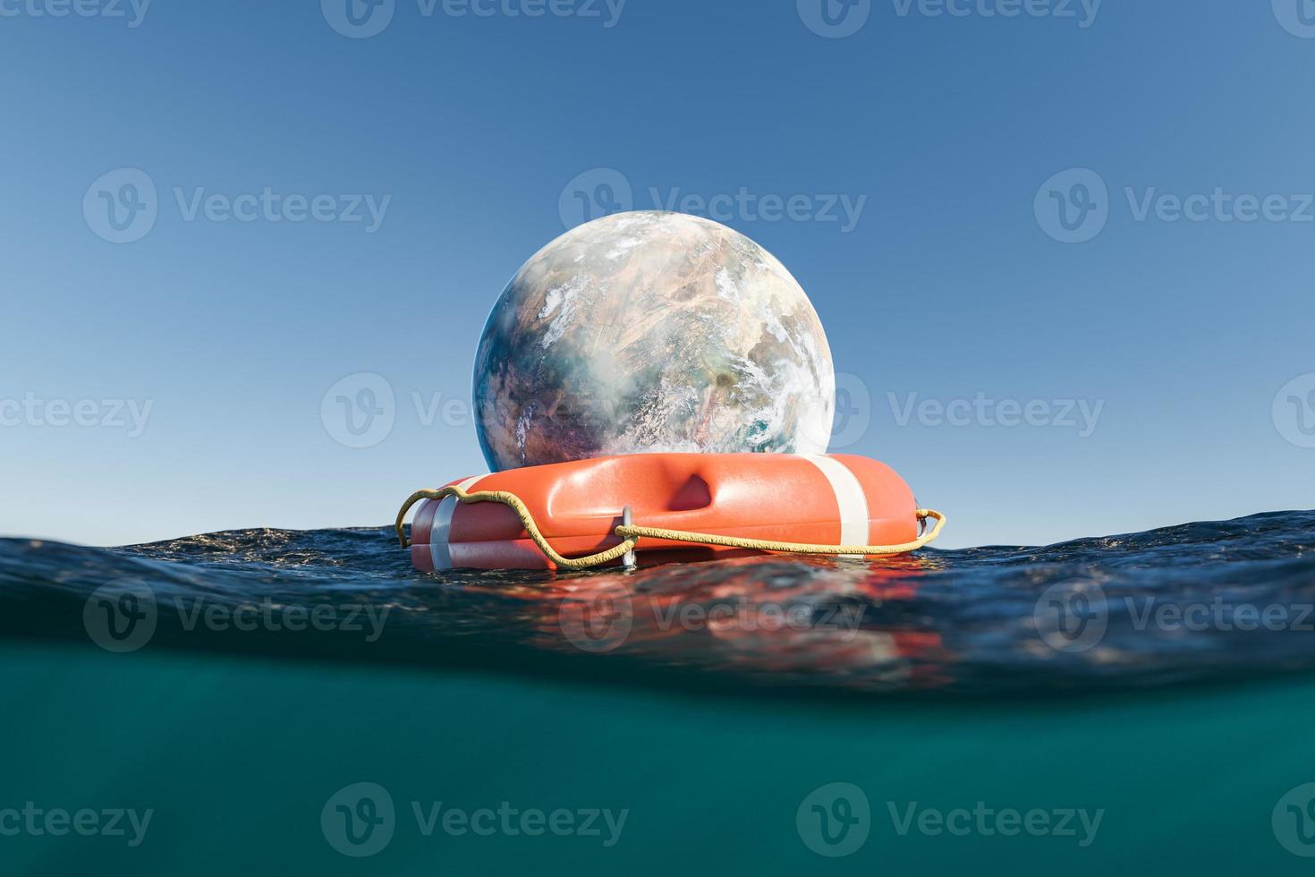 planète avec bouée de sauvetage dans l'océan photo