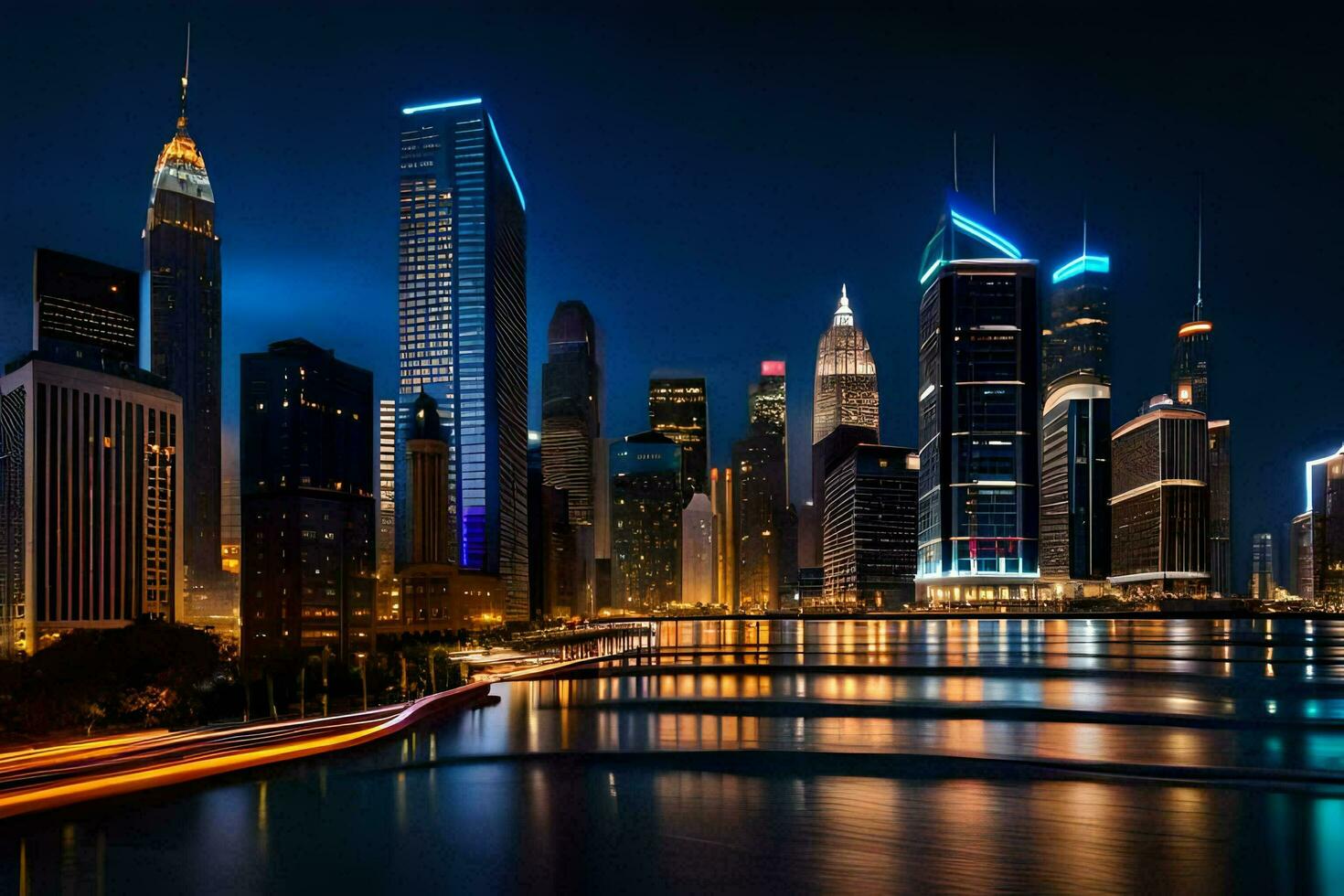 le Chicago horizon à nuit. généré par ai photo