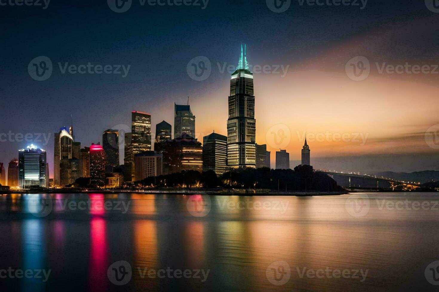 le ville horizon à nuit dans hong. généré par ai photo