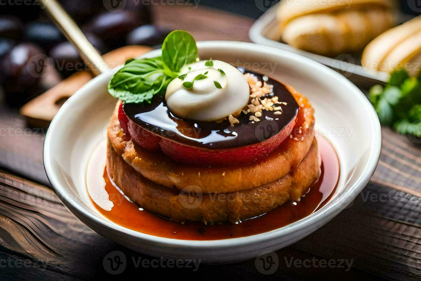 une dessert avec fruit et crème sur Haut. généré par ai photo