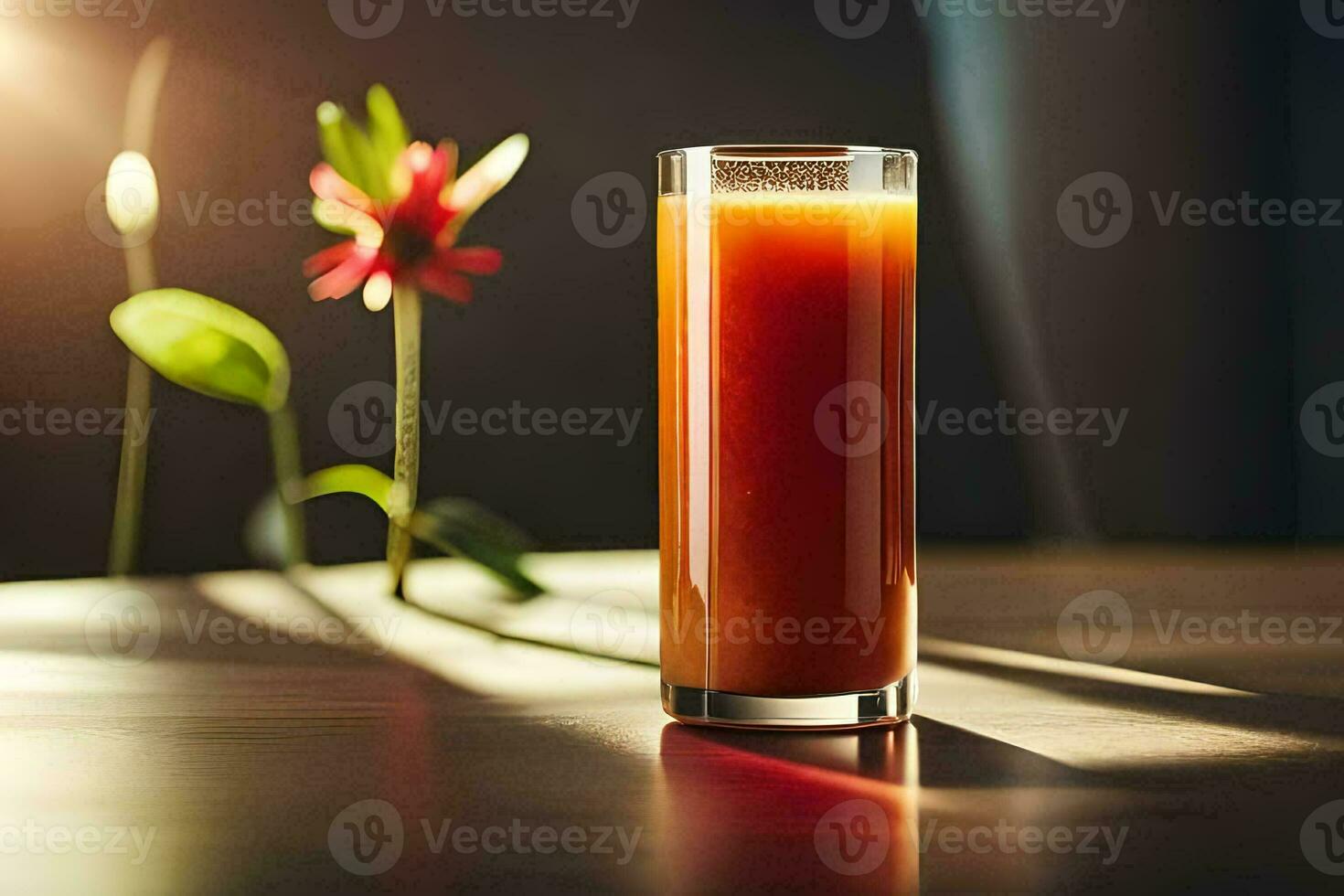 une verre de Orange jus sur une tableau. généré par ai photo
