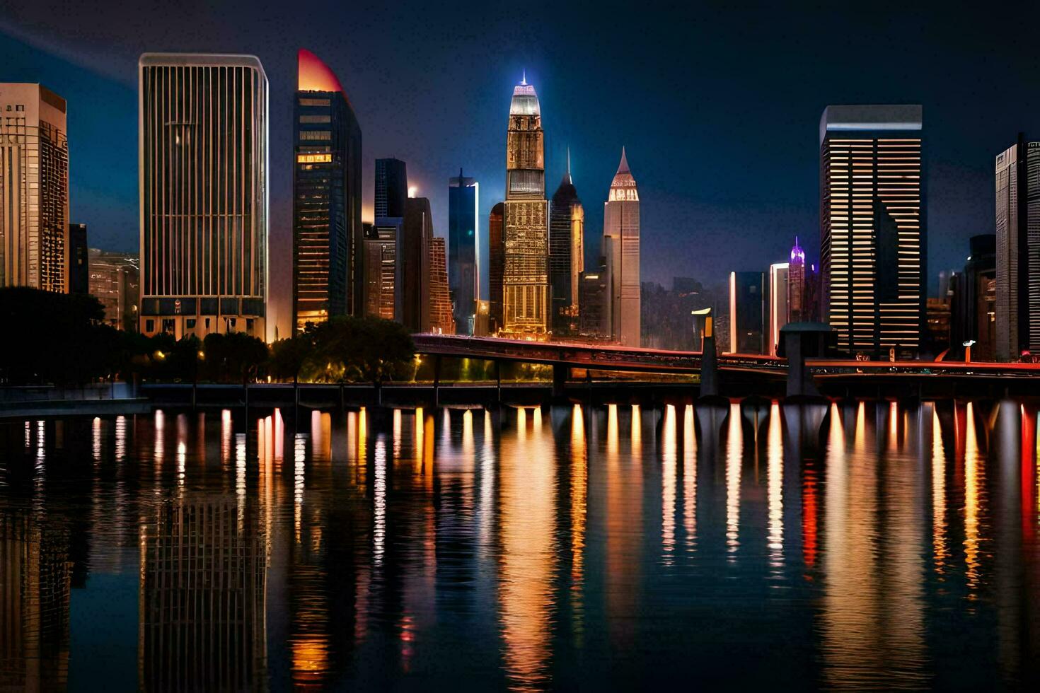 le Chicago horizon à nuit. généré par ai photo