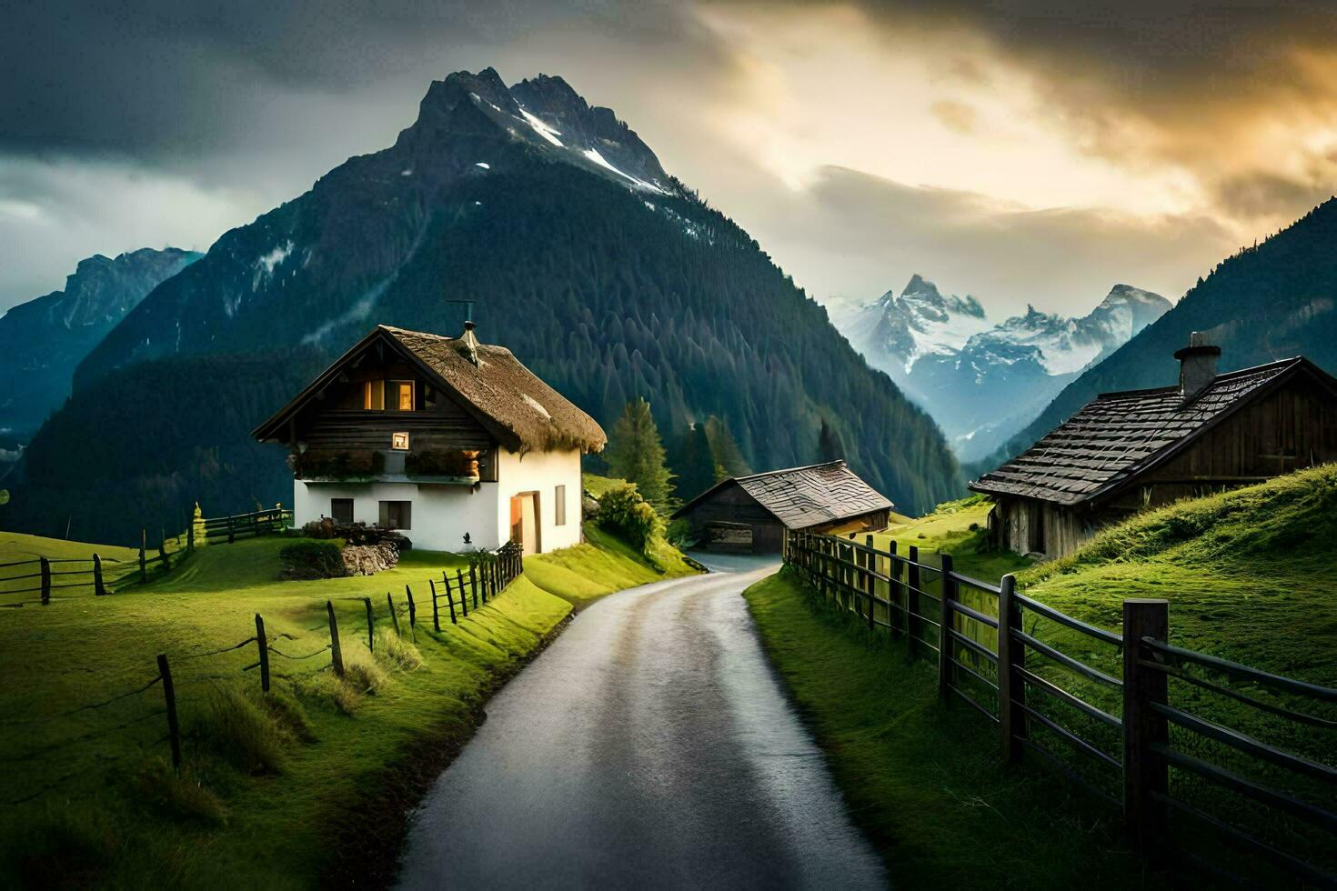 le route à le Alpes. généré par ai photo