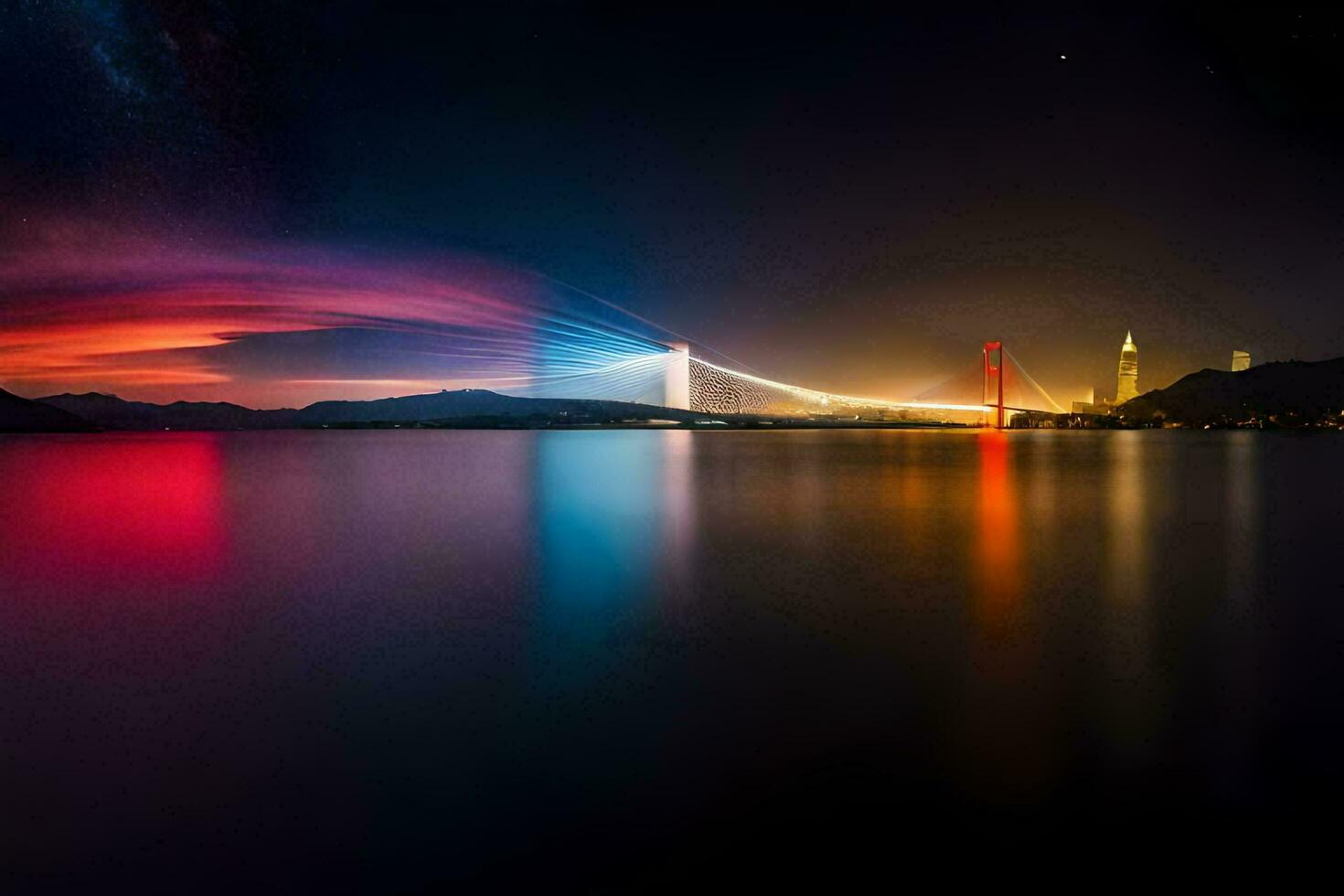 le pont à nuit avec coloré lumières. généré par ai photo