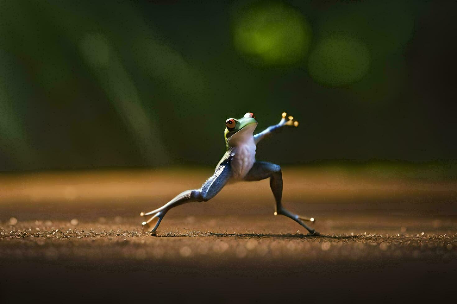 une grenouille est permanent sur ses de derrière jambes. généré par ai photo