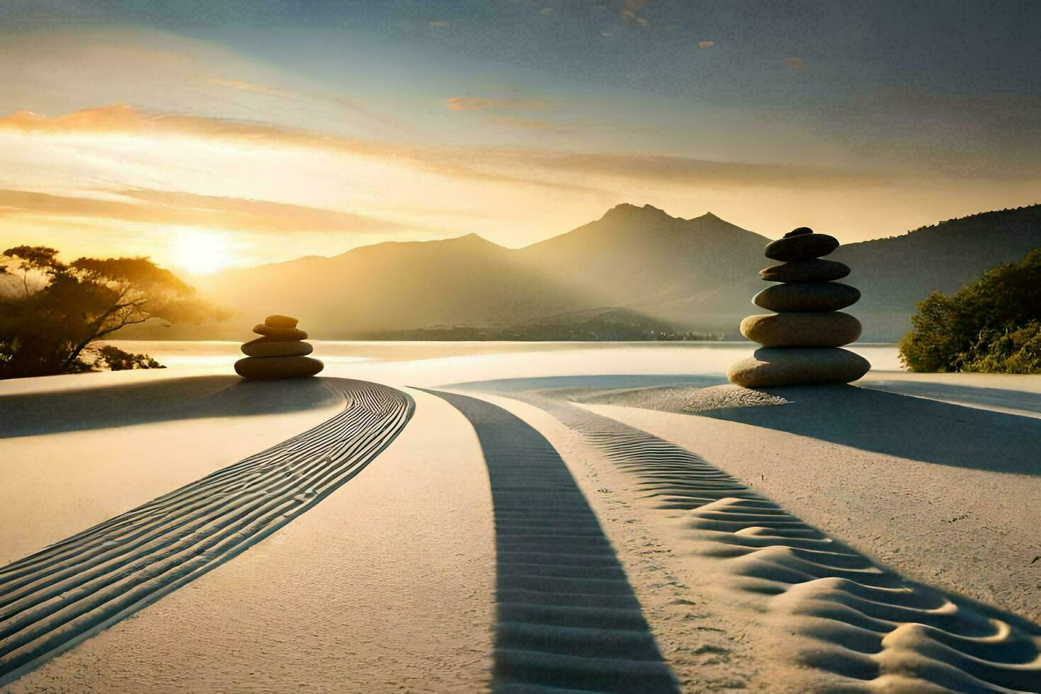 le Zen jardin de le Sud île. généré par ai photo