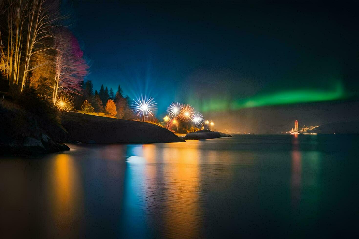 le aurore borealis lumières en haut le ciel plus de le l'eau. généré par ai photo