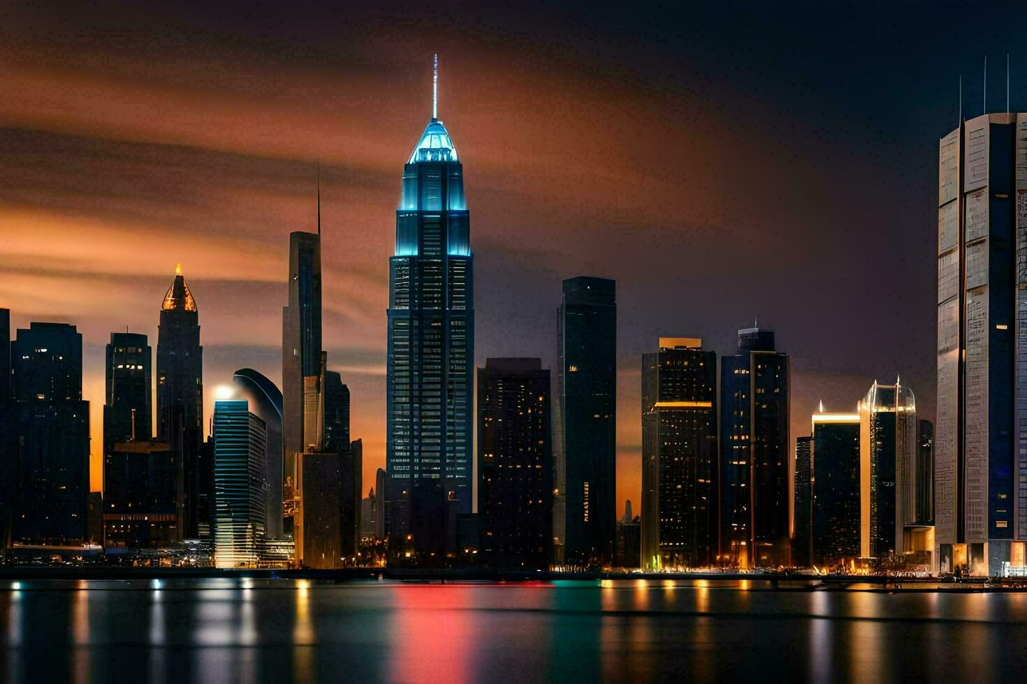 le ville horizon à nuit dans Dubai. généré par ai photo