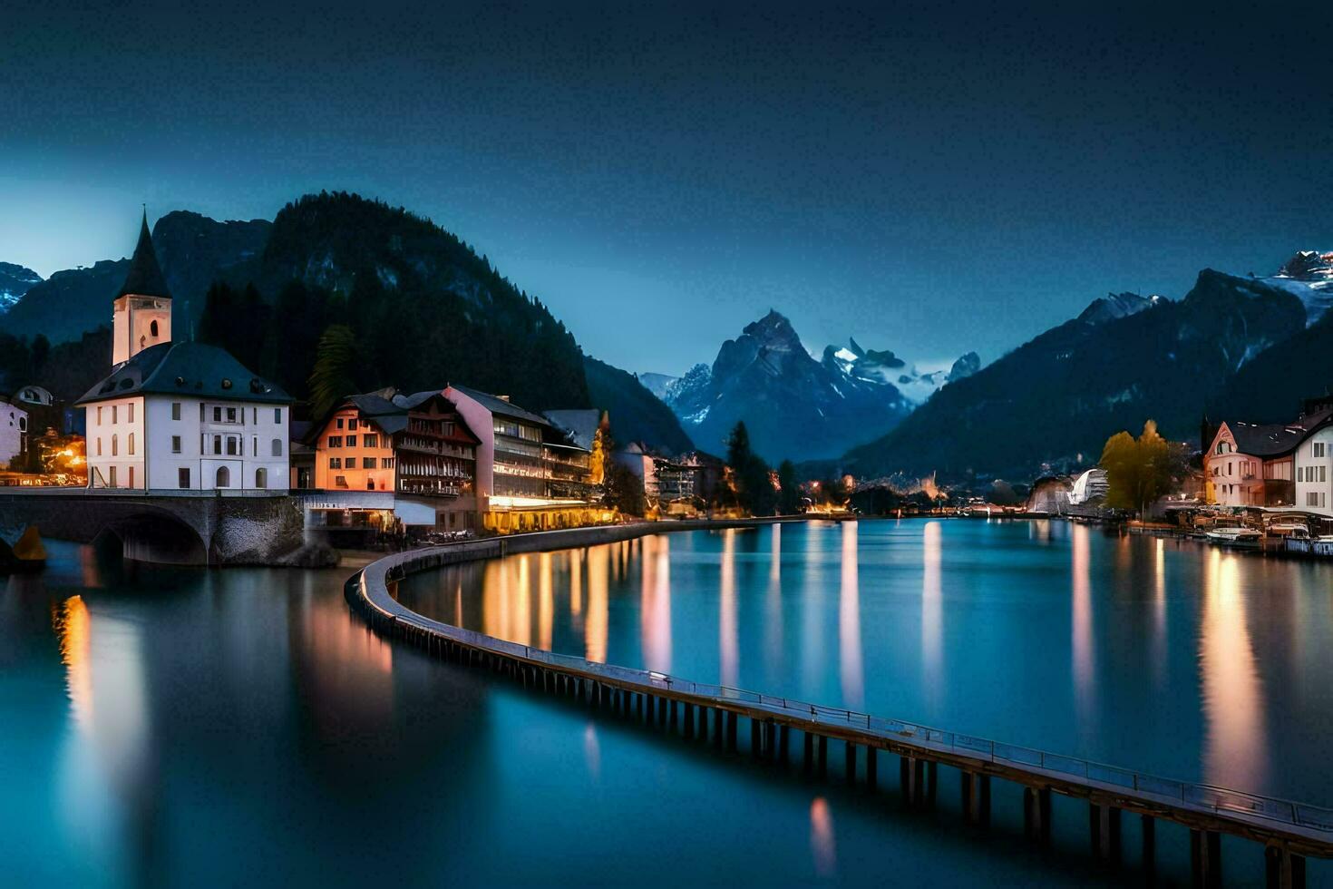 photo fond d'écran le ciel, montagnes, ville, lac, eau, montagnes, L'Autriche, salle. généré par ai