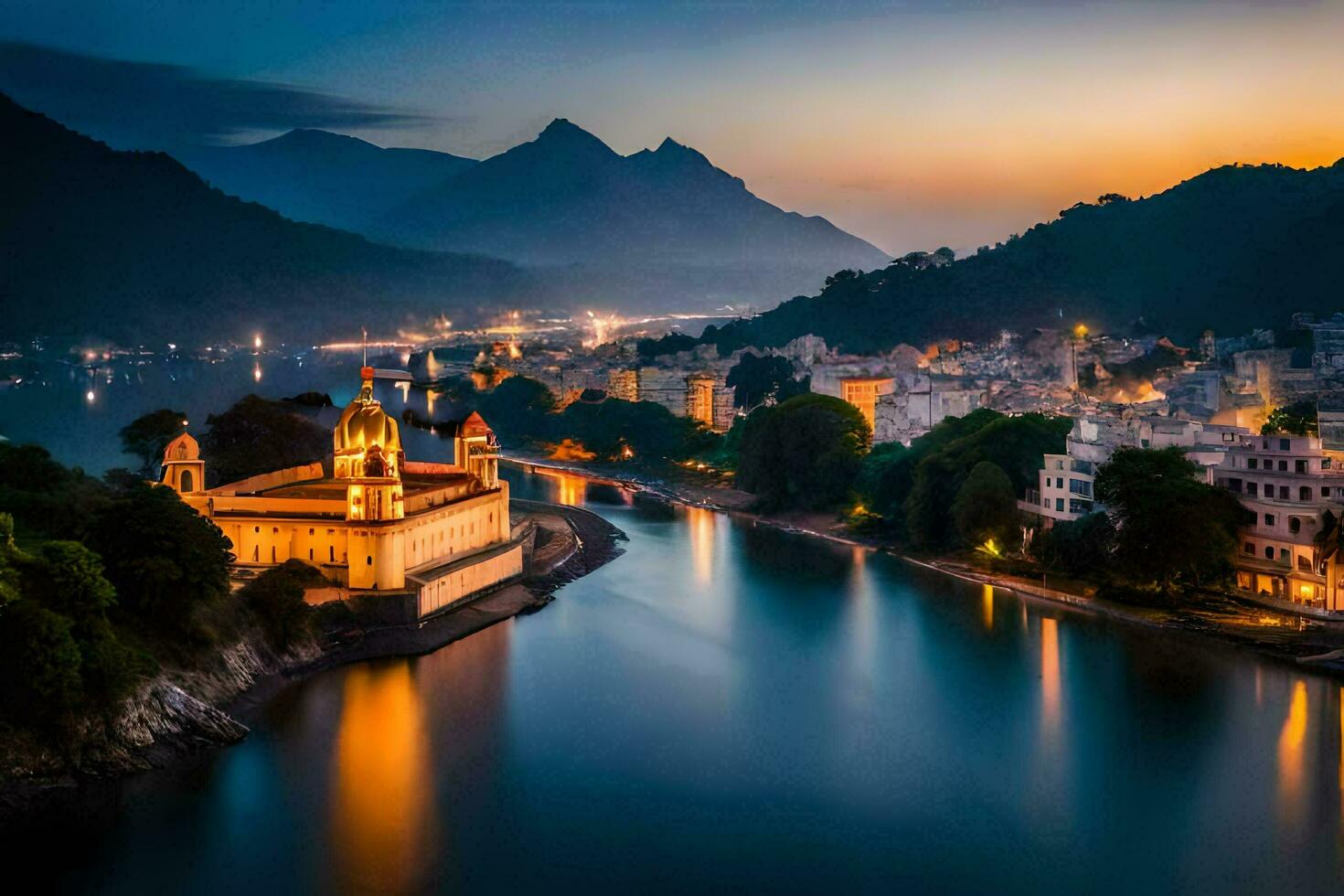 le ville de udaipur dans Inde à crépuscule. généré par ai photo