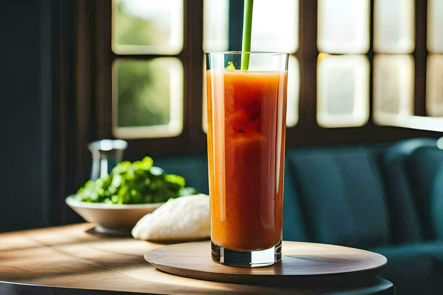 une verre de du sang Orange jus avec une paille. généré par ai photo