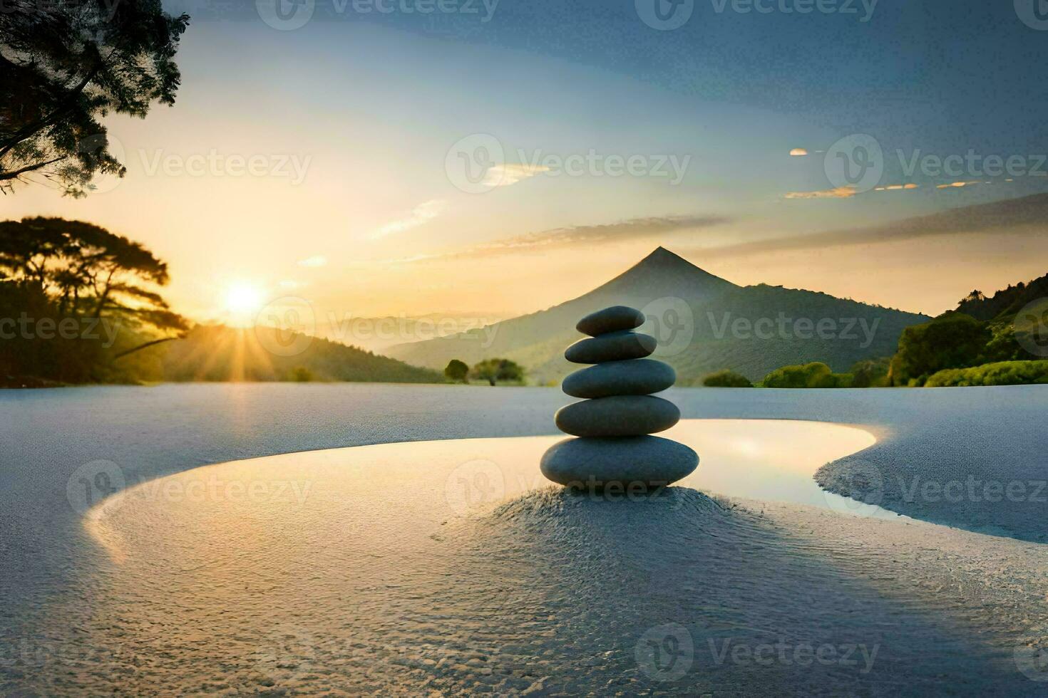 le Zen jardin de le esprit. généré par ai photo