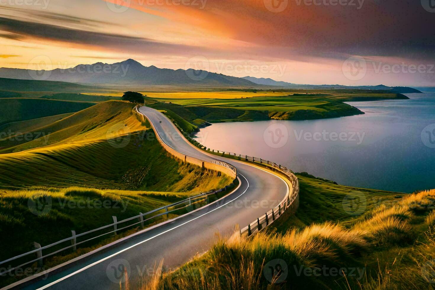 le route à le mer. généré par ai photo