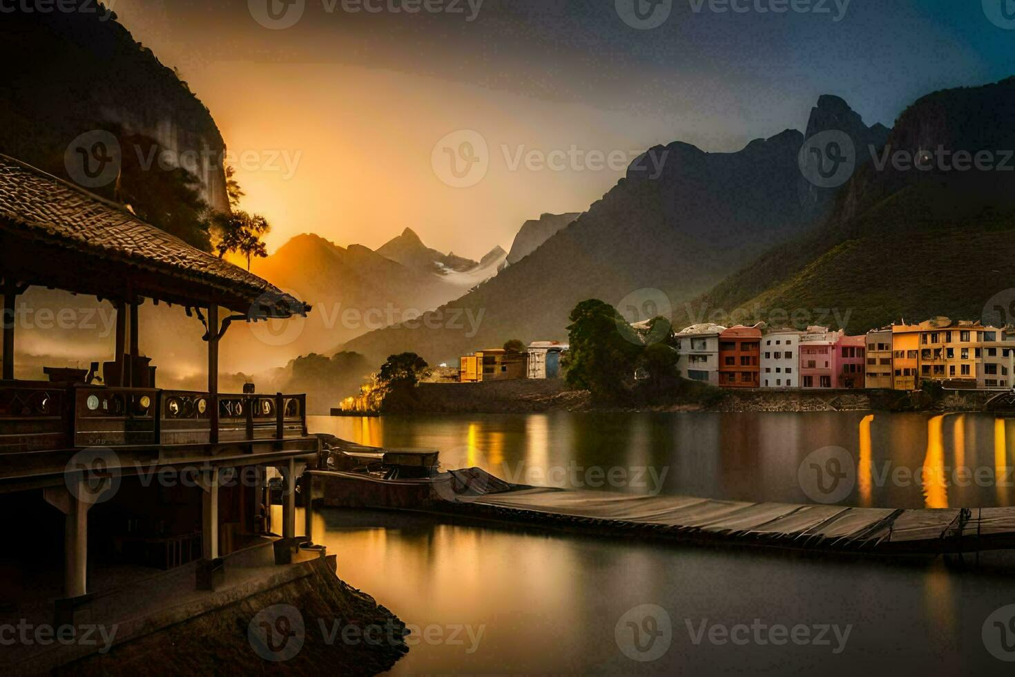 photo fond d'écran le ciel, montagnes, eau, montagnes, Chine, le ciel, montagnes,. généré par ai