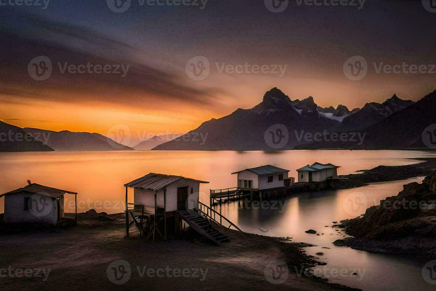 le le coucher du soleil plus de le Lac et montagnes. généré par ai photo