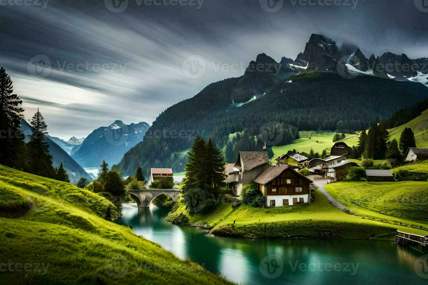 le village de Alpbach, Suisse. généré par ai photo