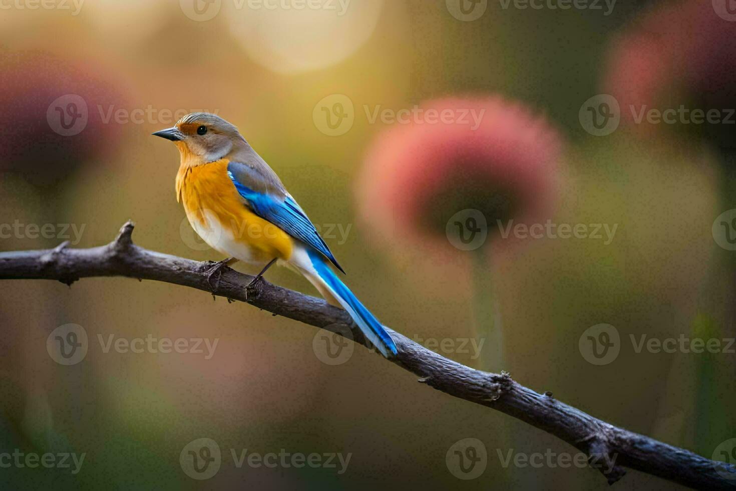 une bleu et Jaune oiseau est assis sur une branche. généré par ai photo