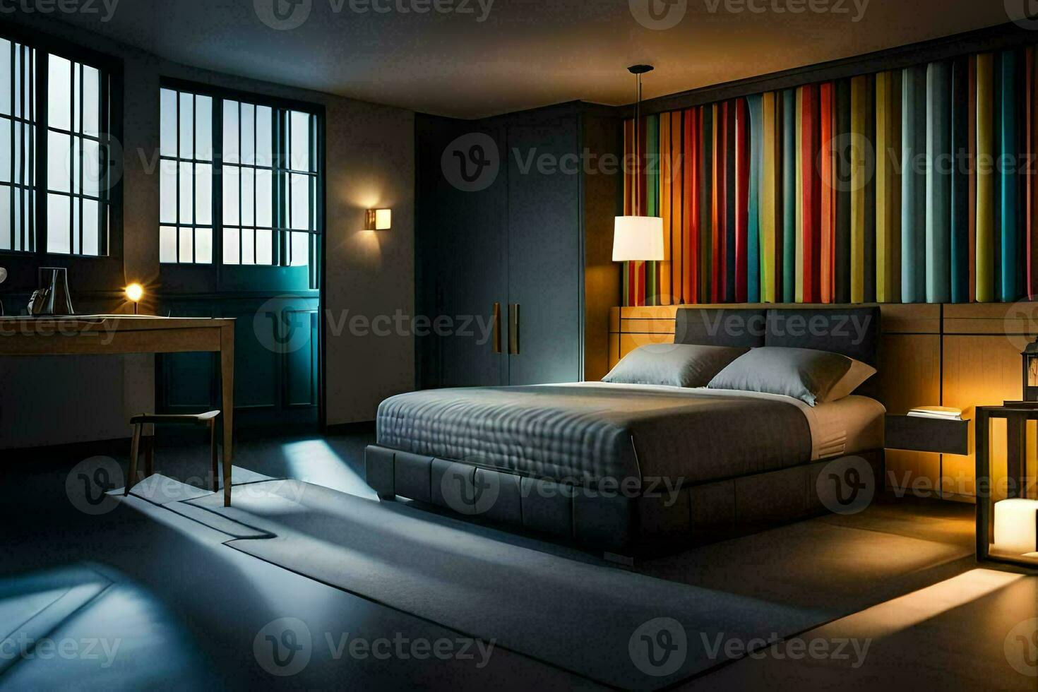 une lit ou des lits dans une pièce à Hôtel l 'amour. généré par ai photo