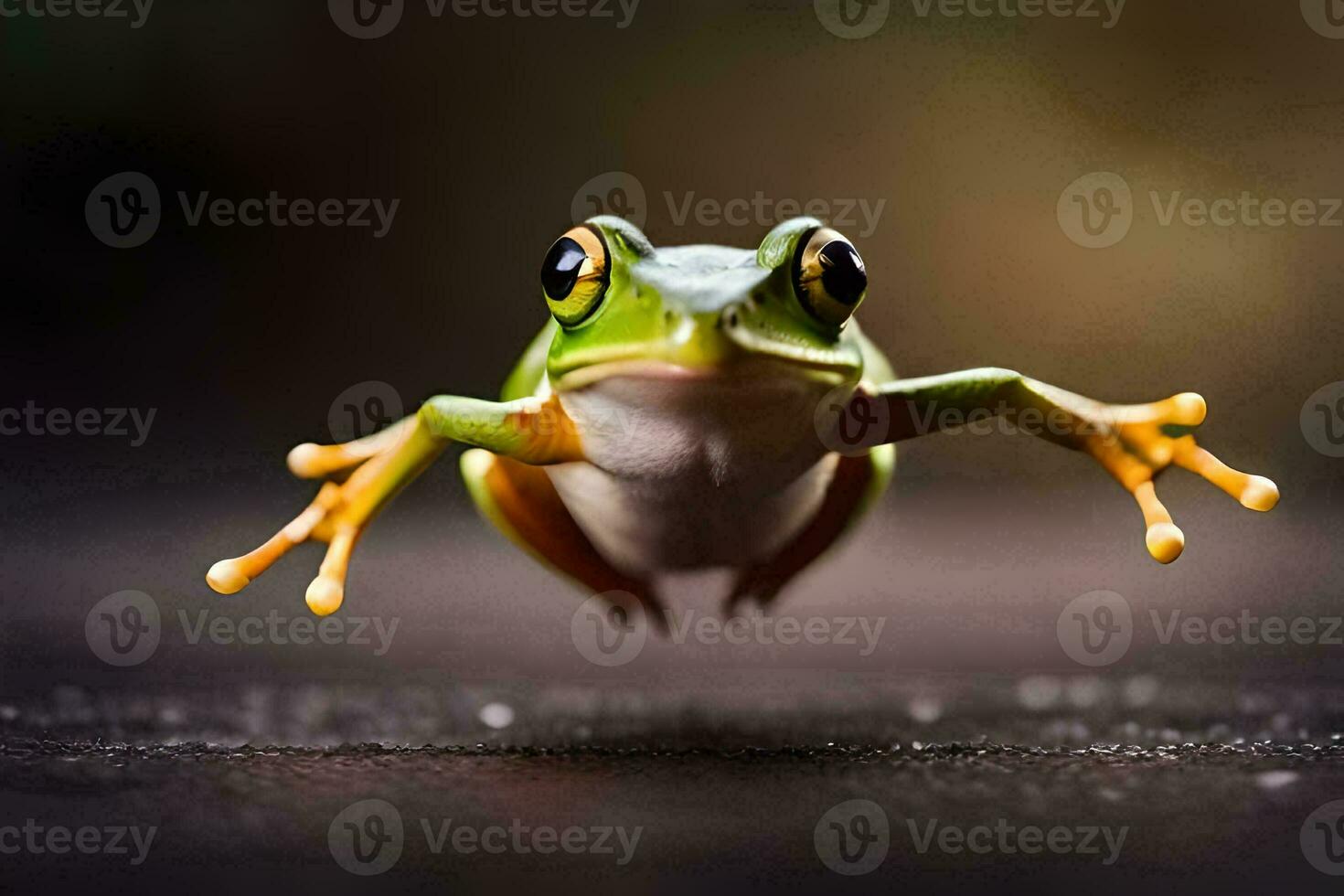 une grenouille sauter dans le air. généré par ai photo