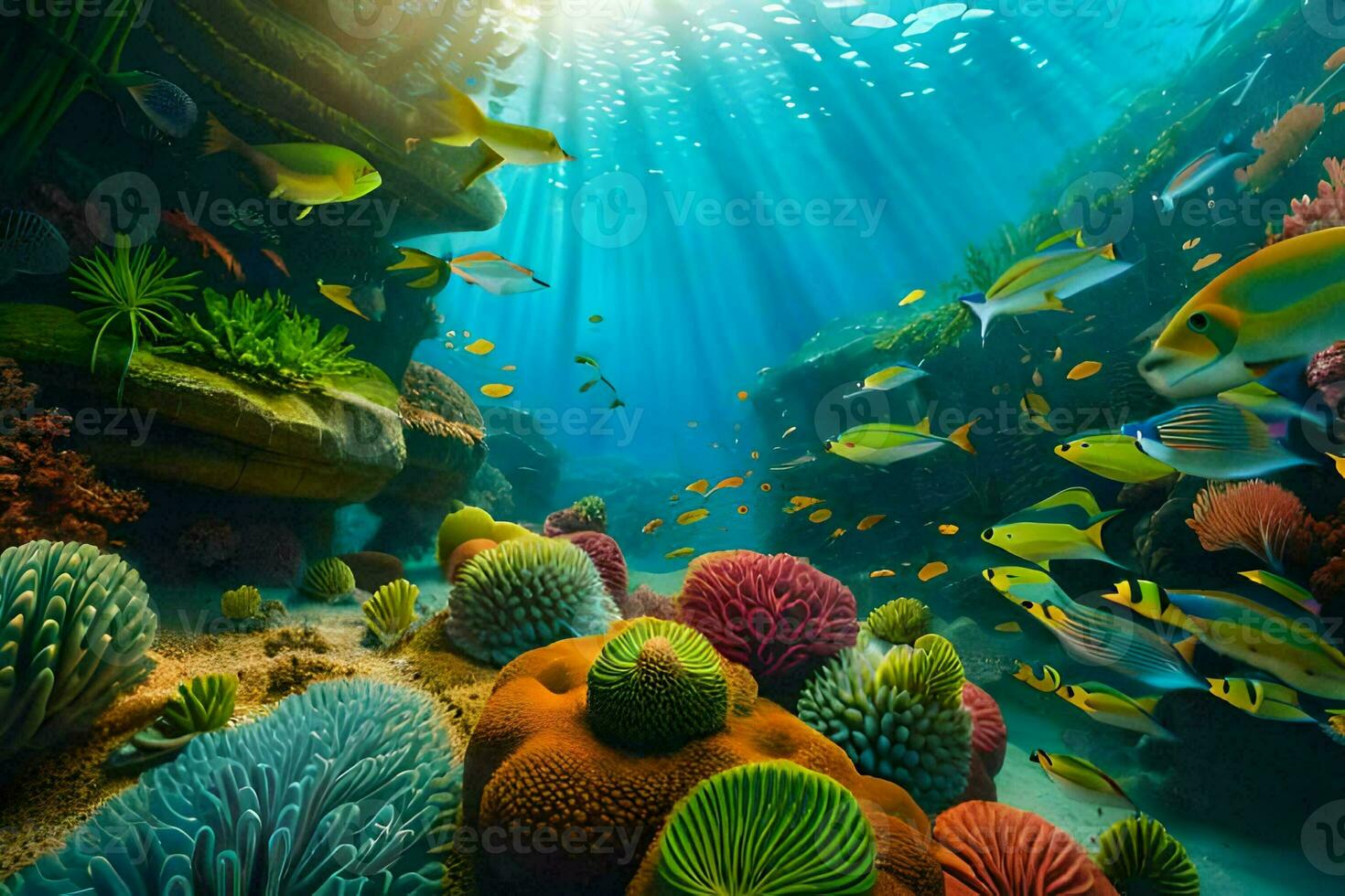un sous-marin scène avec coloré corail et poisson. généré par ai photo