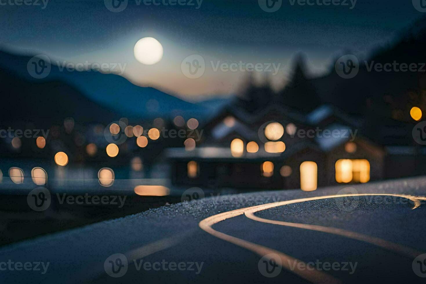 photo fond d'écran le lune, nuit, le route, le route, le route, le route,. généré par ai