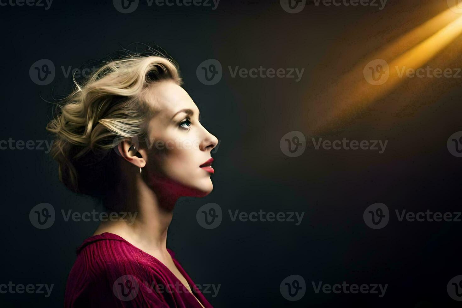 portrait de une magnifique femme avec une brillant lumière. généré par ai photo