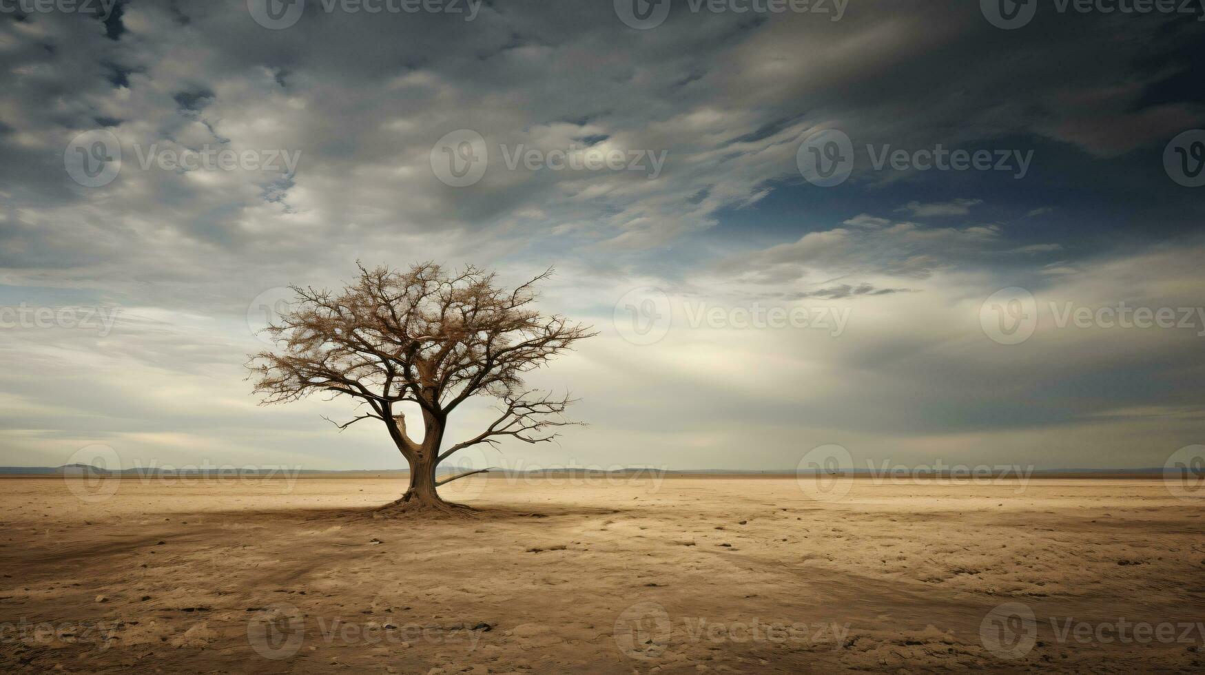 une mort arbre est une rigide contraste à le désolé désert dans cette scénique fond d'écran. ai génératif photo