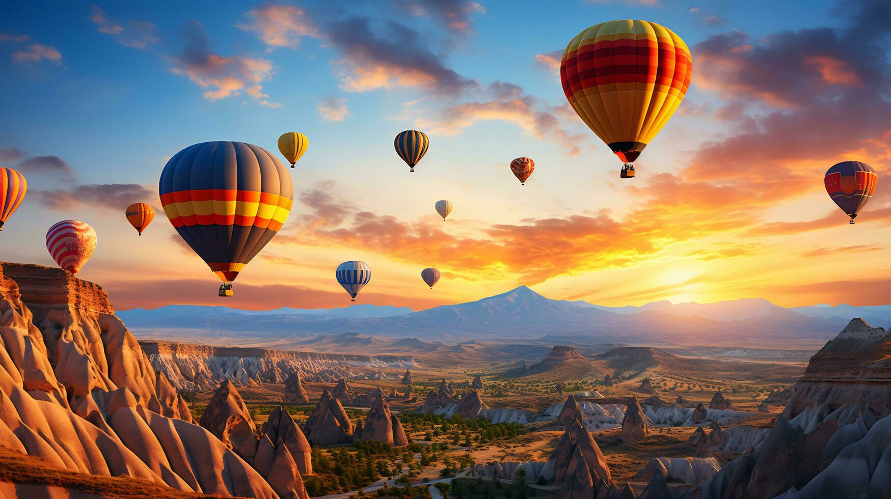 chaud air ballon plus de le la cappadoce ciel génératif ai photo