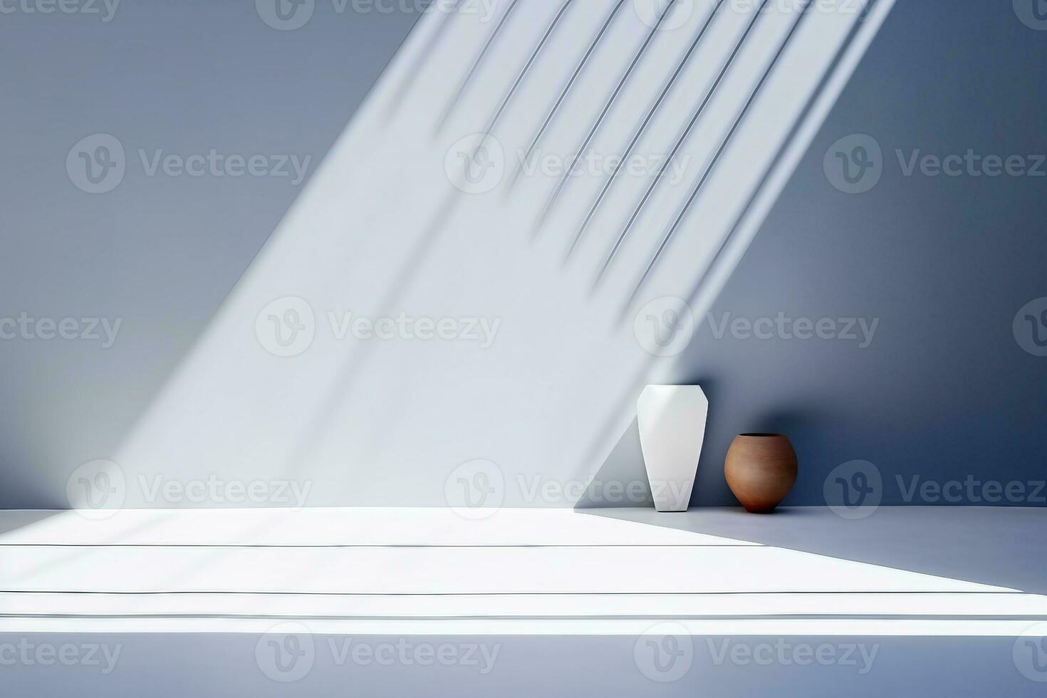 intérieur conception, original grand écran Contexte image dans minimaliste conception avec géométrique formes de lumière et ombre pour présentation de divers des produits dans gris-bleu tons. génératif ai. photo