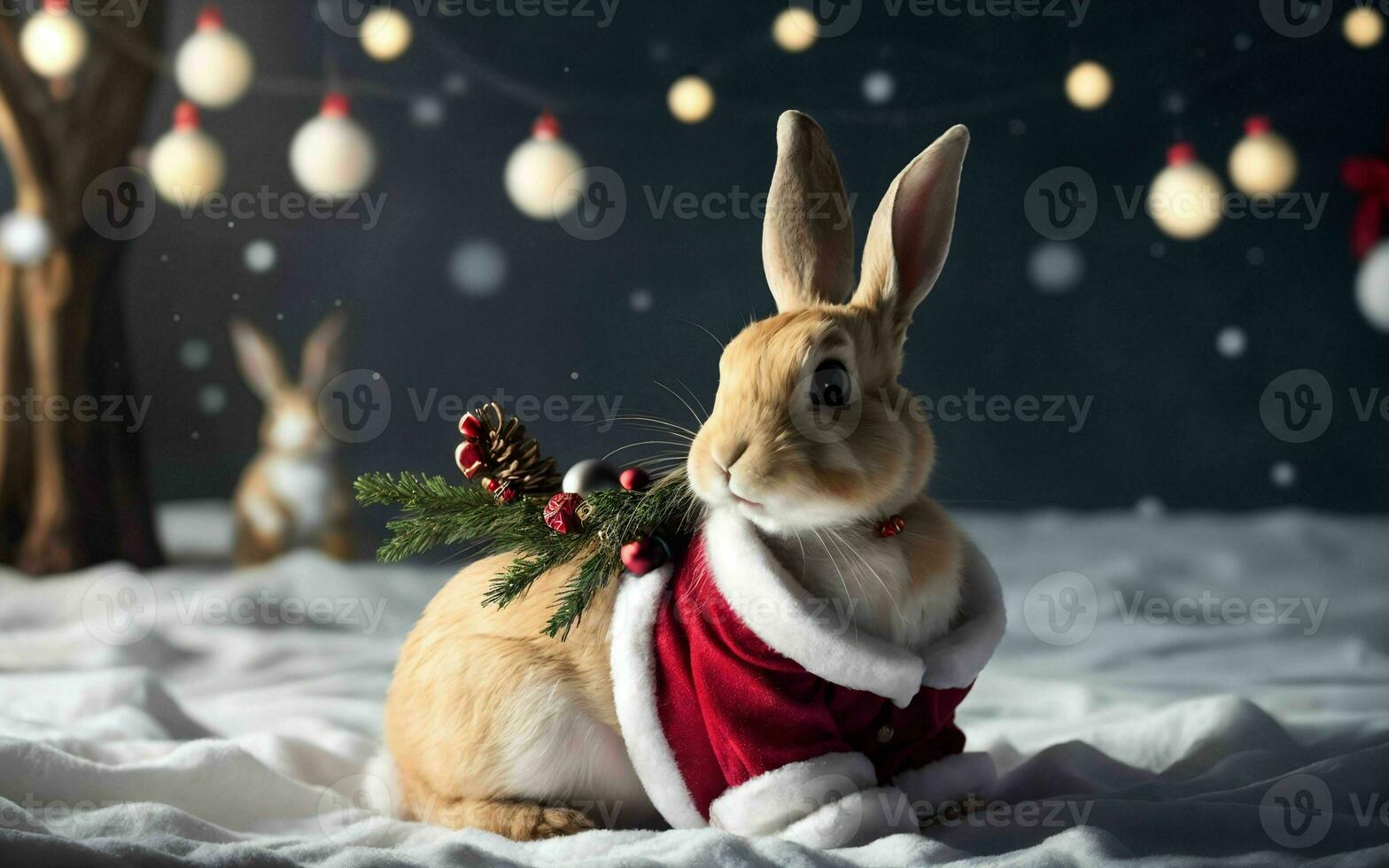 lapin célébrer Noël dans style ai généré photo