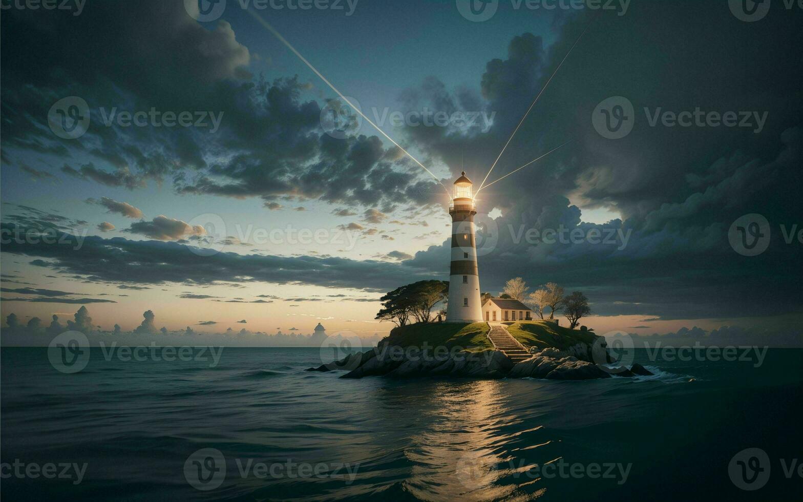 le concept de sécurité et solitude dans une petit île phare ai généré photo