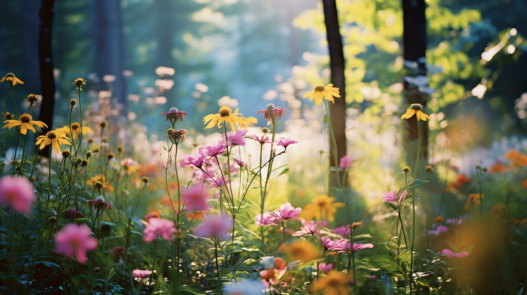 divers sortes de fleurs grandir dans le profondeurs de le Naturel forêt ai génératif photo