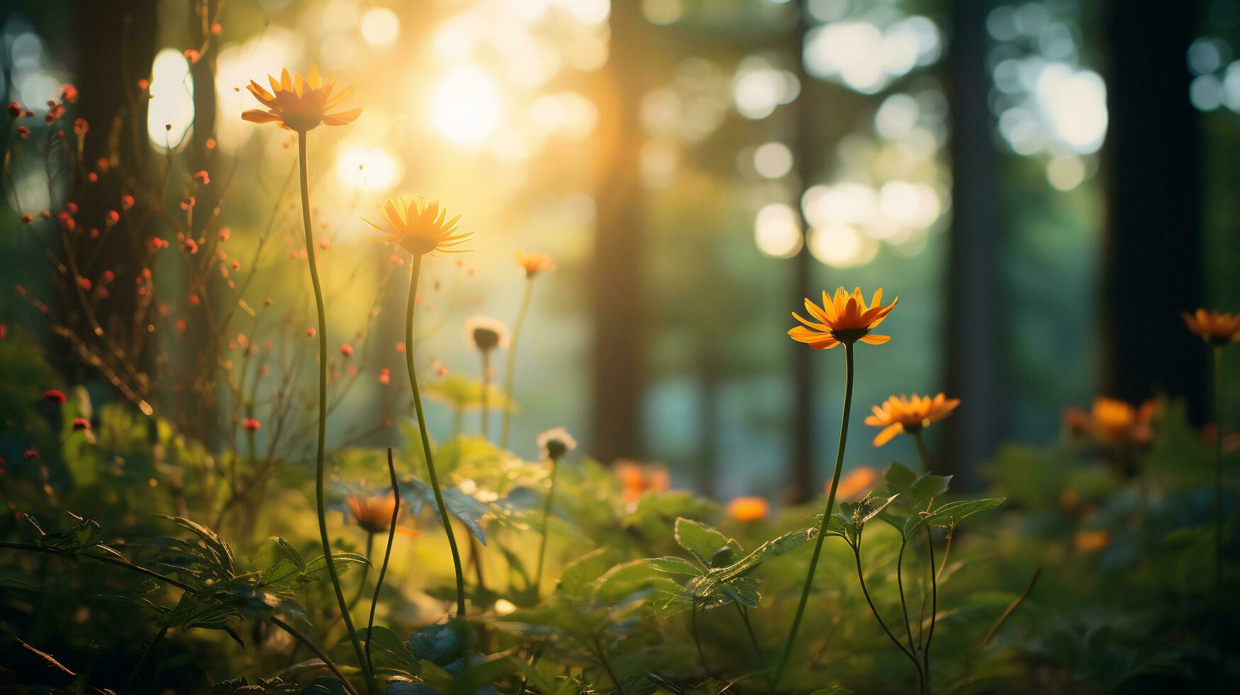 divers sortes de fleurs grandir dans le profondeurs de le Naturel forêt ai génératif photo