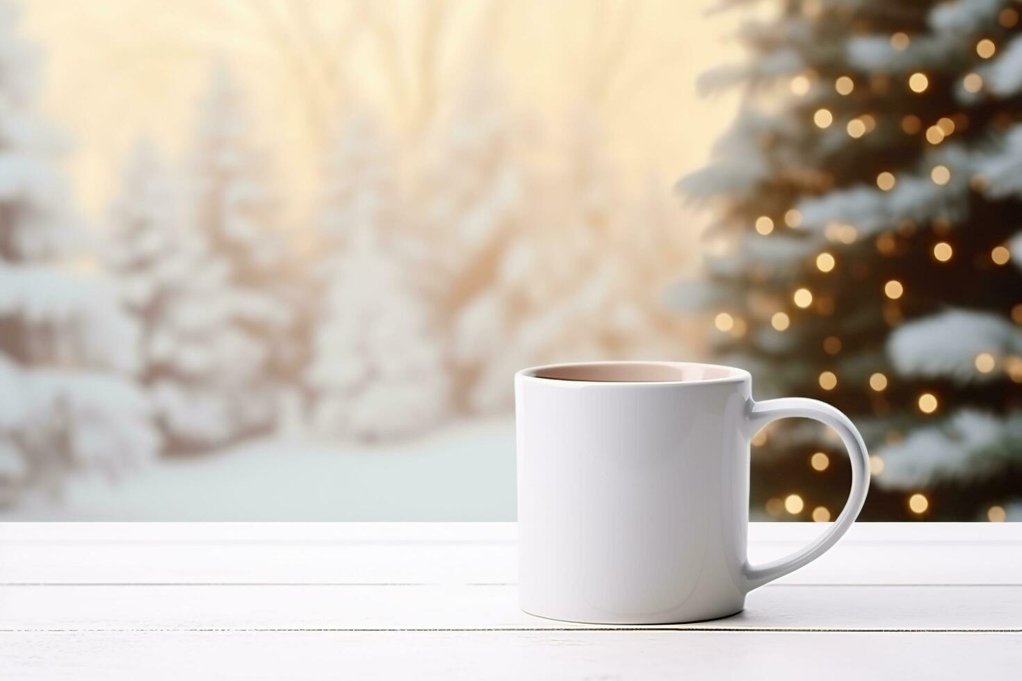 café tasse maquette sur en bois table sur Noël fond.ai généré photo