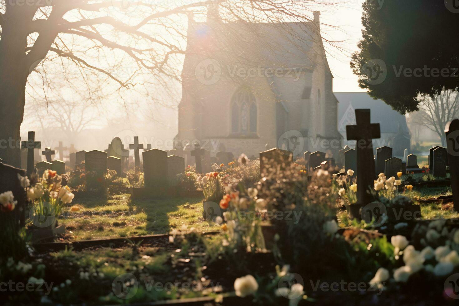 charme Pâques Matin dans campagne cimetière ai génératif photo